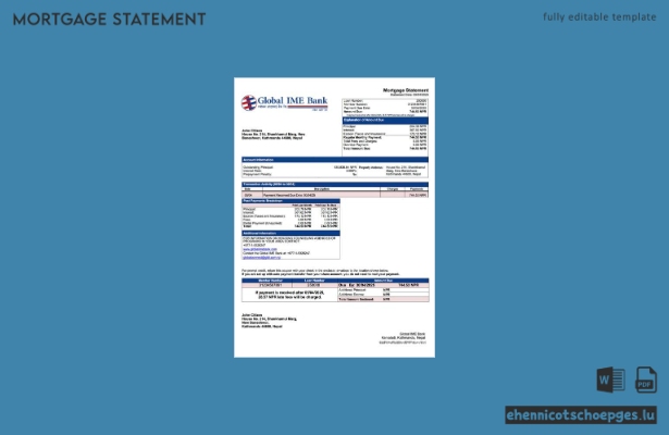 Nepal Global IME Bank Hypothekenabrechnung Word- und PDF-Beispielvorschau